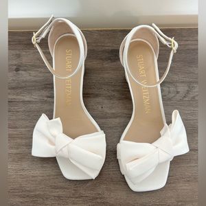 Stuart Weitzman Bow Block Heels, Ivory, Size 7, Brand New